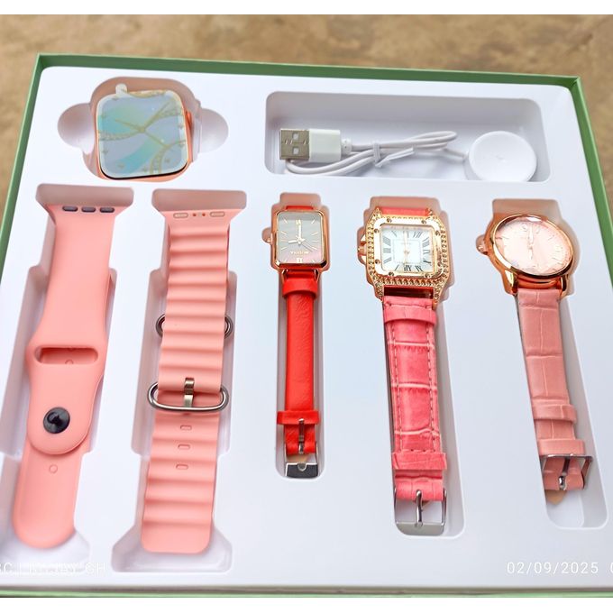 I-530 Smart Watch Bundle with 3 Pink Quartz Leather Watches for Women