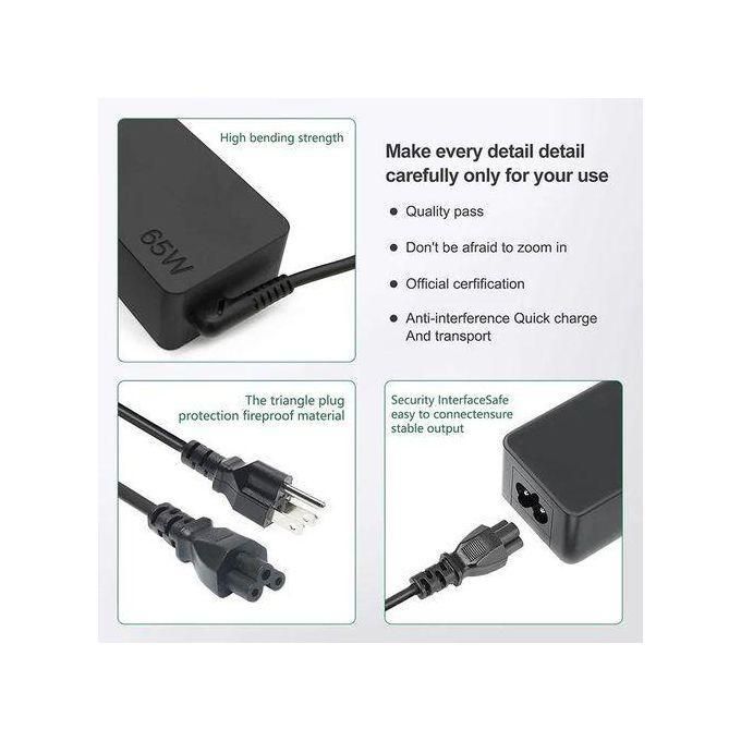 Lenovo 65W USB Type-C Fast Charger Replacement Adapter with Complimentary AC Power Cord – Black