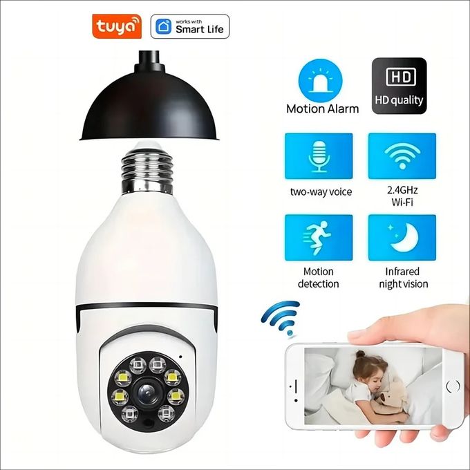 HD Night Vision Bulb WiFi Security Camera with Two-Way Audio Support