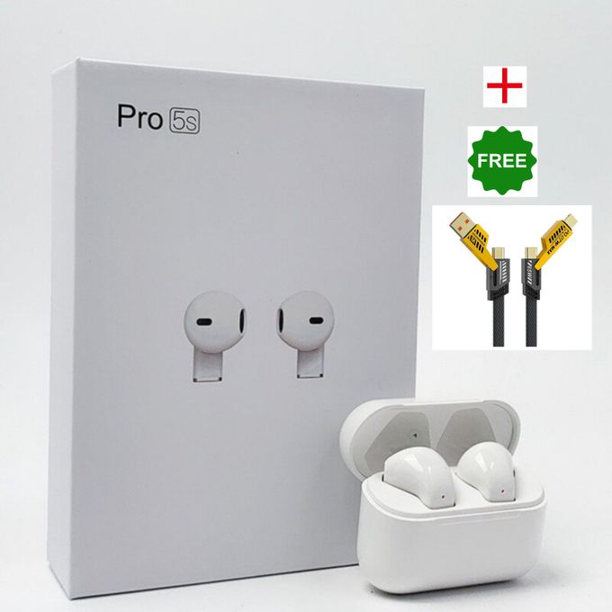 TWS PRO FIVEs (5s) with Complimentary 4-in-1 Fast Charging Cable – 65W Max Super Charging USB to Type-C and Lightning, Type-C to Type-C, Compatible with Samsung, Infinix, Tecno,...