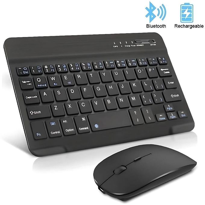2-in-1 Combo: Slim Wireless Bluetooth Keyboard and Mouse - Portable and Rechargeable - Black