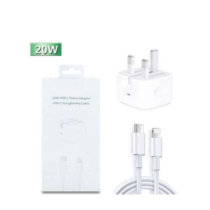 20W Fast Charging Head and Type-C Cable for iPhone - White
