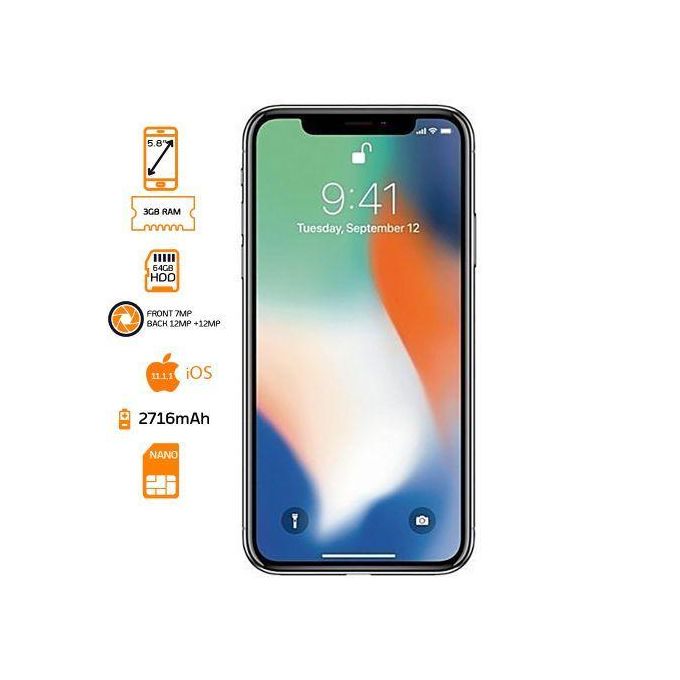 Apple iPhone X – 256GB Storage – 3GB RAM – 5.8-inch Display – 12MP Rear Camera/7MP Front Camera – 2716mAh Battery – Silver