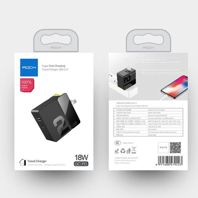 ROCK 18W Dual USB and Dual Type-C Travel Charger with CN Plug in kumasi