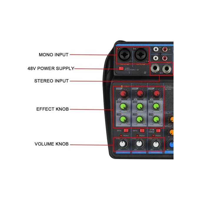 Bomge 4-Channel DJ Mixing Console with Bluetooth, 48V Phantom Power, Monitor, Karaoke System, and USB Audio Mixer – Black