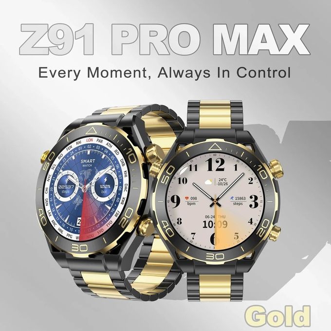 Z91 ProMax Outdoor Smartwatch with AMOLED Display, AI Voice, and Health Features – Gold