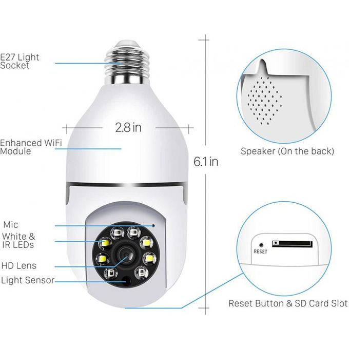 White 1080P E27 WiFi IP PTZ Security Camera with Auto Motion Tracking — product view 5
