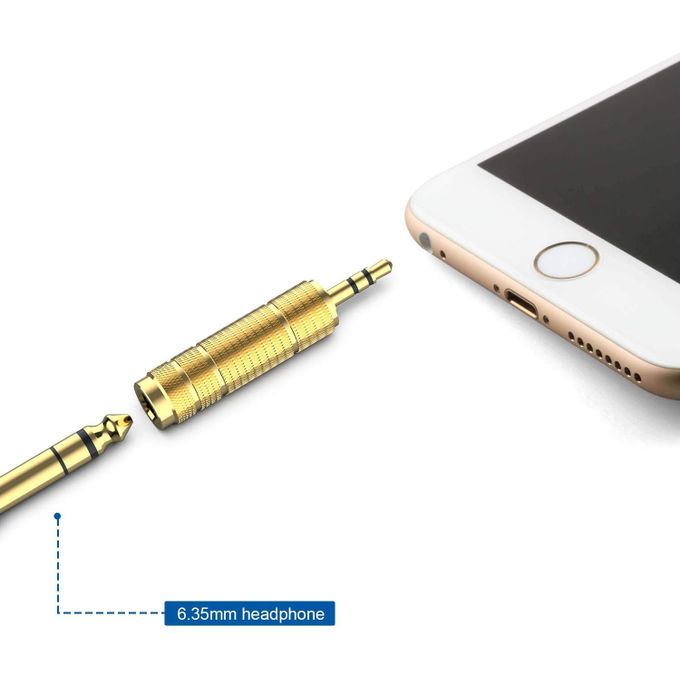 Set of 2 Premium 3.5mm Male to Female 6.35mm Audio Adapters – Gold