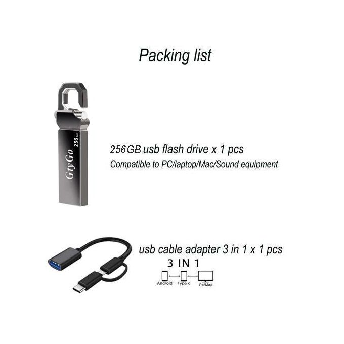 GtyGo 256GB OTG USB Flash Drive with USB 3.0 and Type-C Adapter – Set of 3 Units