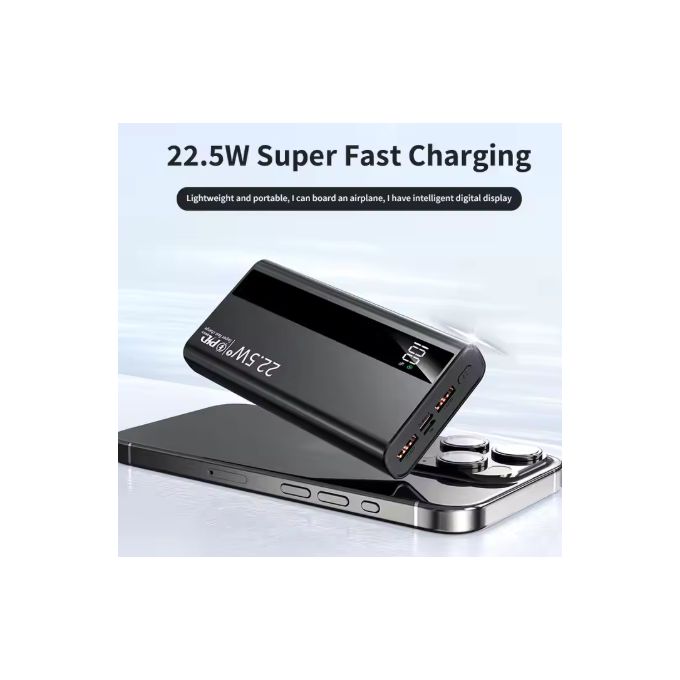 High-Capacity 22.5W PD Power Bank 20000mAh Fast Charger with Digital Display – BLACK