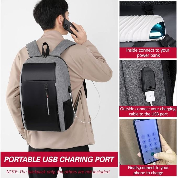 Fashion Laptop Backpack With USB Charger Port – Red/Black in Kumasi — product view 2