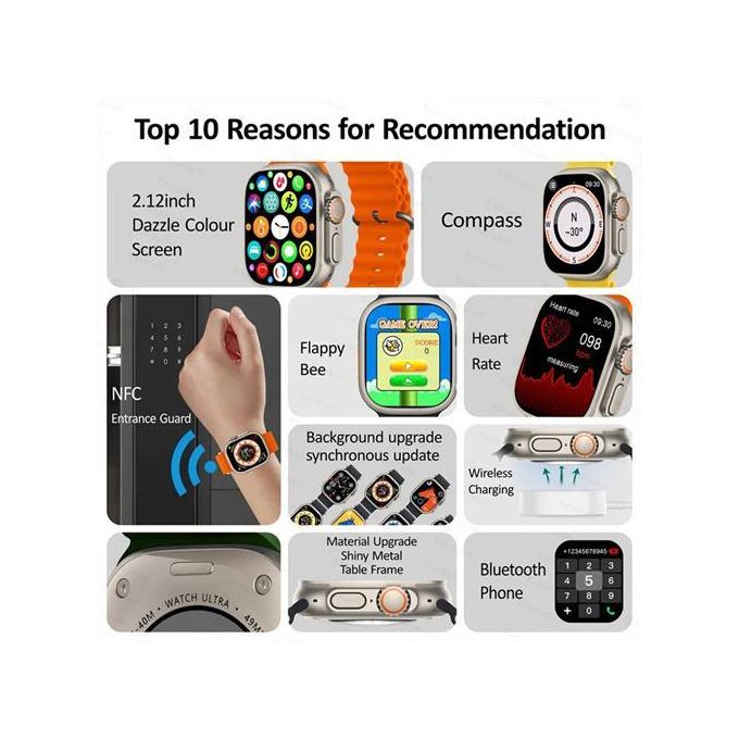 Smartwatch with 2.2″ IPS HD Full Touch Screen, S9 Ultra2 MAX, Bluetooth Call Functionality