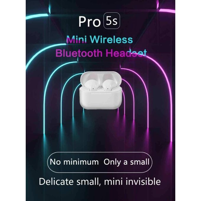 White TWS Pro 5S Mini Wireless Bluetooth Earbuds