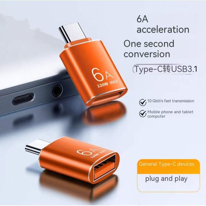 2-Pack USB 3.1 to 6A Type-C OTG Adapter in Orange and Black