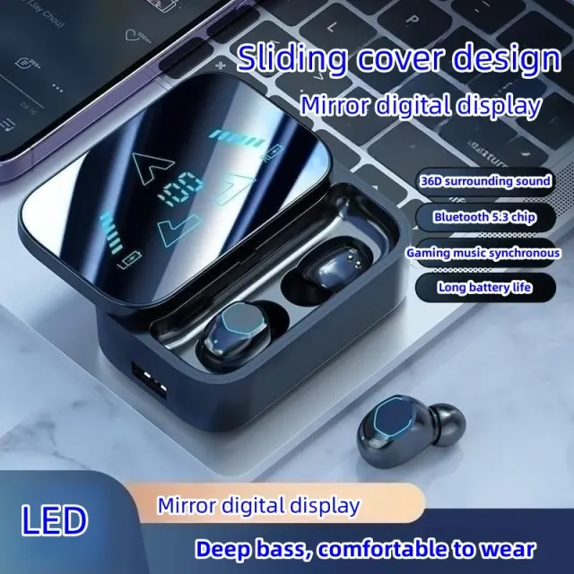Wireless Bluetooth Earphones Transparent Touch Intelligent Digital Display Headset HiFi Headphone Noise Reduction Gaming Earbuds In Kumasi