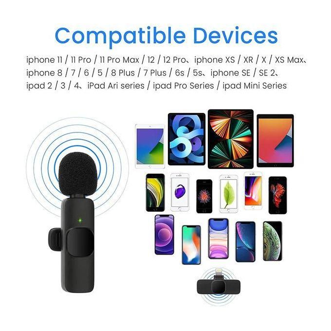 Wireless Lavalier Microphone for iPhone and iPad – Plug-and-Play Mic for Recording, Live Streaming, YouTube, TikTok, Facebook with Noise Reduction – Black