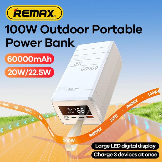 Remax 60000mAh Portable Power Station - Power Bank for Laptops, Tablets, and Mobile Devices with 100W PD QC Fast Charging for Camping - USB Type C RPP 650