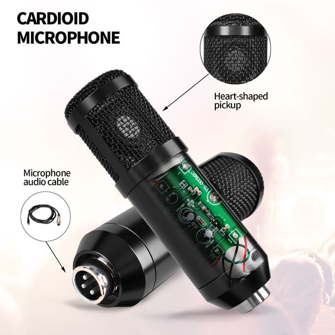 Black BM800 Microphone Kit with V8 Sound Card and Microphone Stand — product view 3