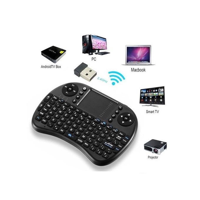 Black Rechargeable Mini Wireless Keyboard with 2.4GHz Backlit Touchpad — product view 3