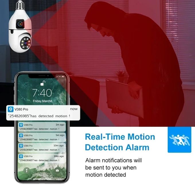 V380 2MP 4K E27 360-Degree WiFi Dual Lens Camera Bulb with Color Night Vision