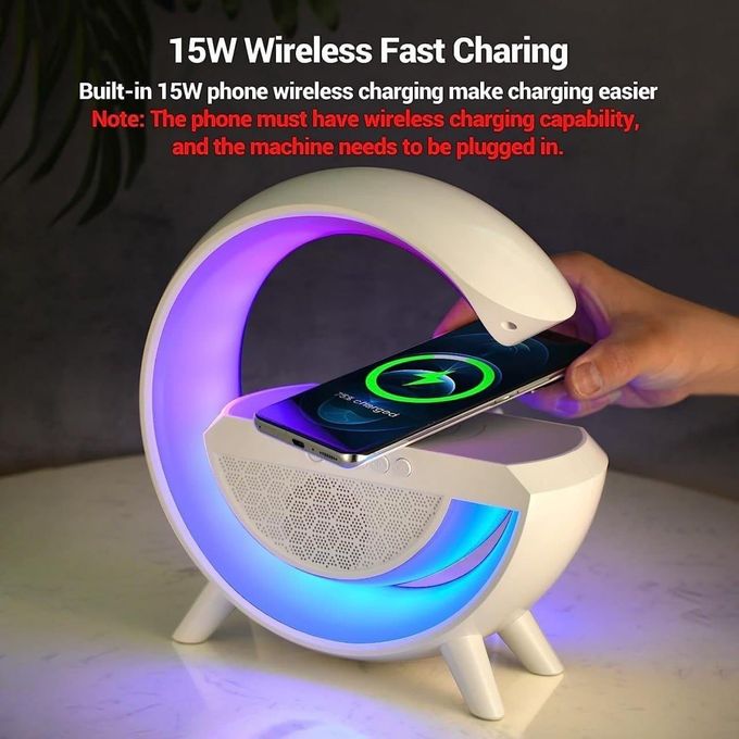 White G-Shape Multifunctional Lamp with Bluetooth Speaker and Wireless Charging