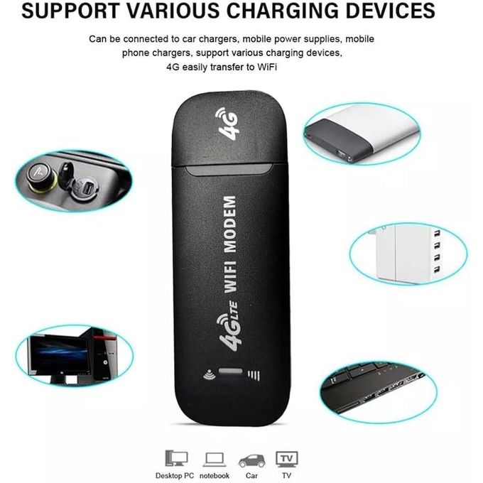 Compact Black LTE 4G Wireless USB WiFi Modem Mini Router with Hotspot Functionality