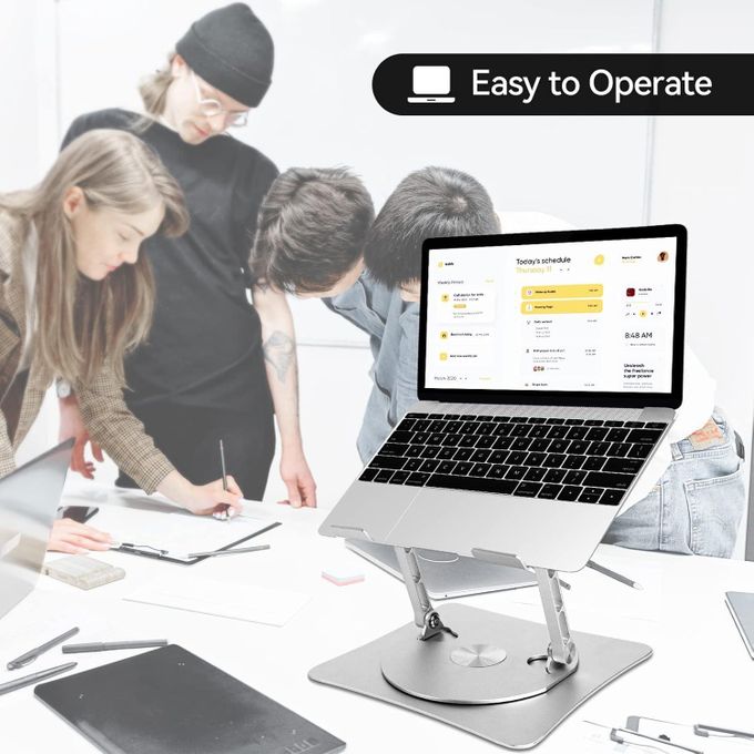 V3.1 Adjustable Laptop Stand with 360° Rotating Base – Foldable Aluminum Alloy Design in Silver