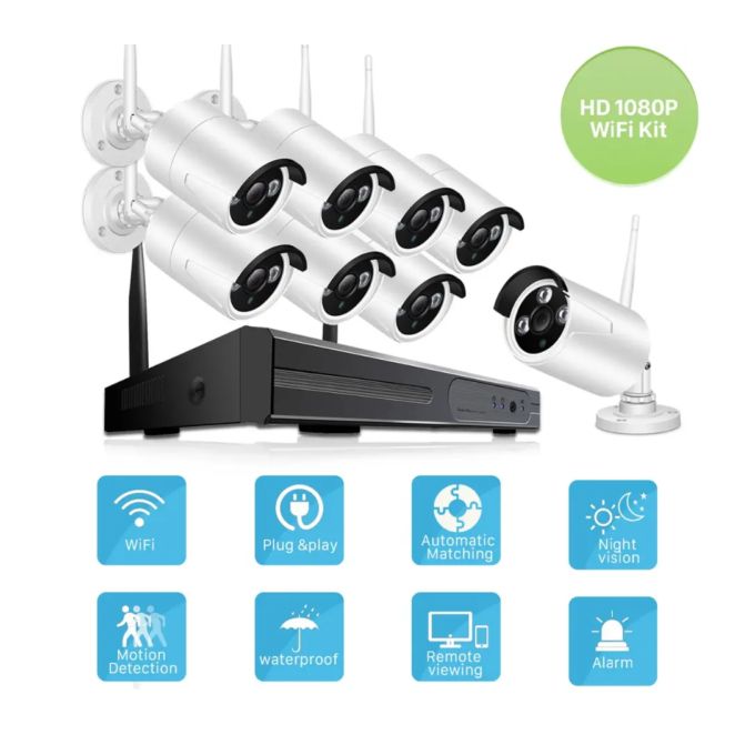 Wireless 8-Channel Home Security CCTV Camera System – White/Black