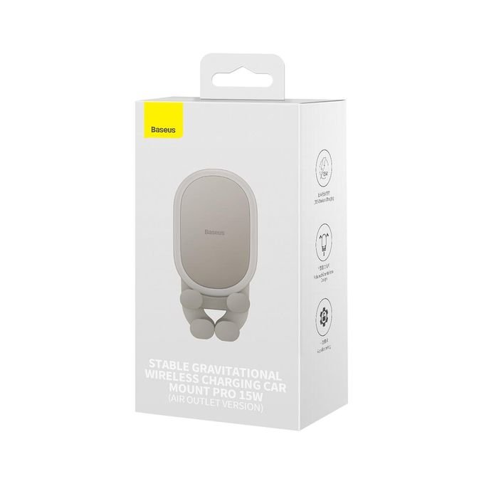 Baseus Pro 15W Stable Gravitational Wireless Car Charger Mount – Air Outlet Version – Creamy White in kumasi — product view 4