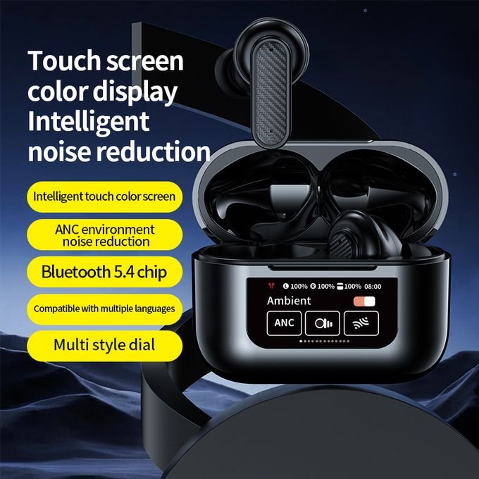 YW08 TWS Wireless Earbuds with Touch Control and LCD Screen – Black in kumasi