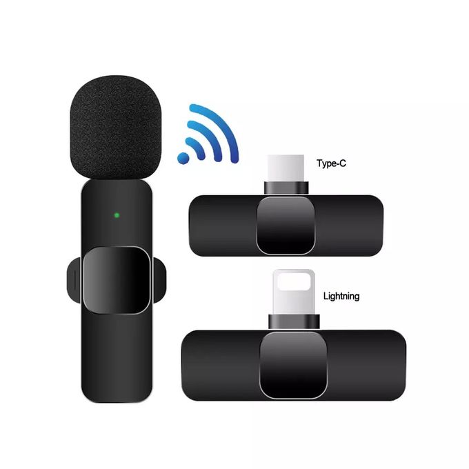Compact 2-in-1 Wireless Lavalier Microphone for Audio and Video Recording – Compatible with iPhone and Android Devices – Black