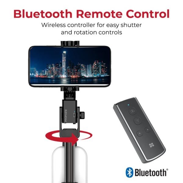 Promate Selfie Monopod Stand with Remote Controlled 360degree Rotation & LED Light