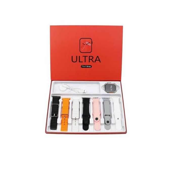 Multicolor Smart Watch Ultra with 7-in-1 Straps, Bluetooth Calling, Heart Rate Monitor, and Wireless Charging