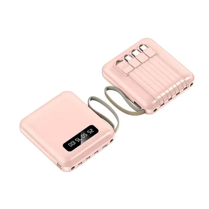 Compact Digital Power Bank - 20000 mAh Battery Charger with Four Charging Cables - Peach