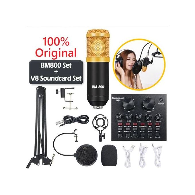 BM800 Microphone Set with V8 Sound Card - Black