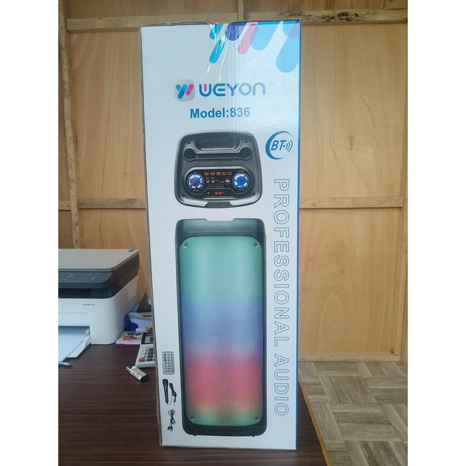 WEYON Black Portable LED Bluetooth Karaoke Microphone Speaker with RGB Lights and Subwoofer – Model 836