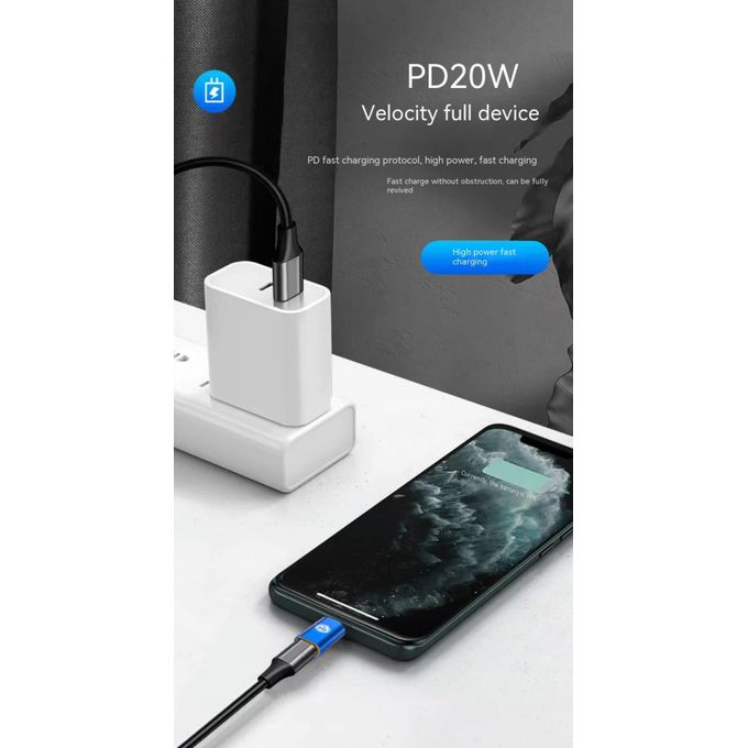 27W PD Fast Charging Adapter with Type-C and Apple Lightning Cable