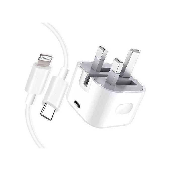 USB-C Quick Wall Charger with Lightning Cable – 3-Pin Plug for iPhone and iPad