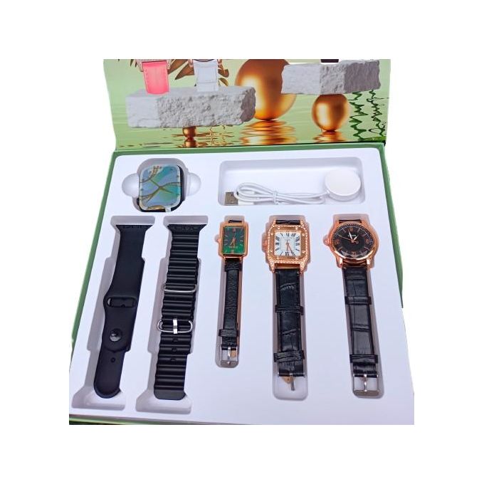 I-530 Smart Watch Bundle with 3 Women's Black Quartz Leather Watches