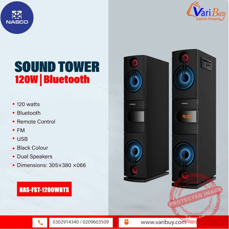 Nasco 120W Bluetooth Dual Tower Speakers | FM, USB [Model: NAS-FST-1200WBT2]