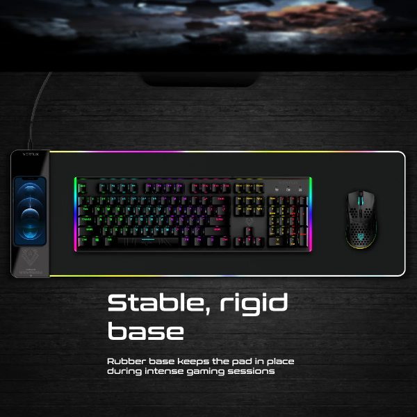 Vertux LED Gaming Mouse Pad with Anti-Friction Surface and 15W Wireless Charger
