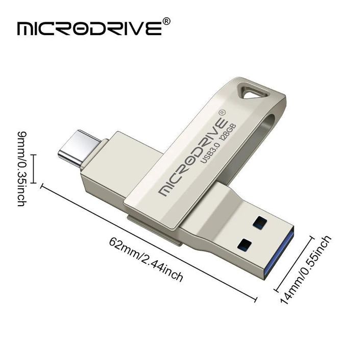64GB Microdrive 2-in-1 USB 3.0 OTG USB-C Metal Flash Drive – Dual Connector Pen Drive