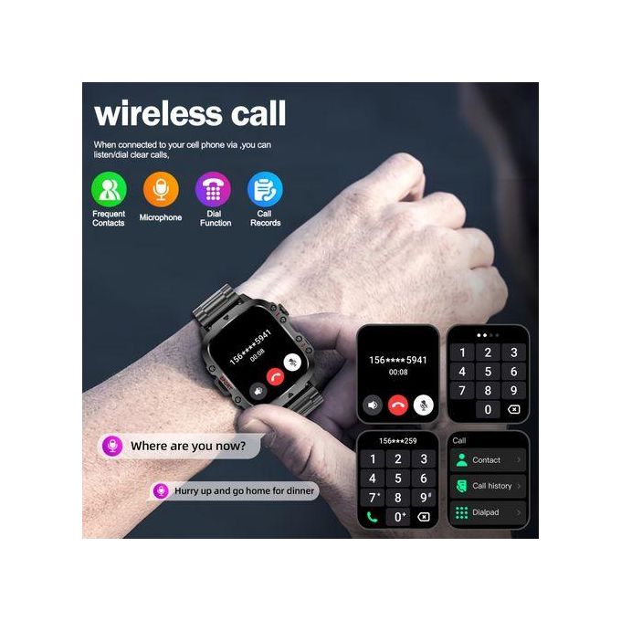 Olykas Men’s Rugged Smart Watch – Waterproof Sports with Wireless Call – Black