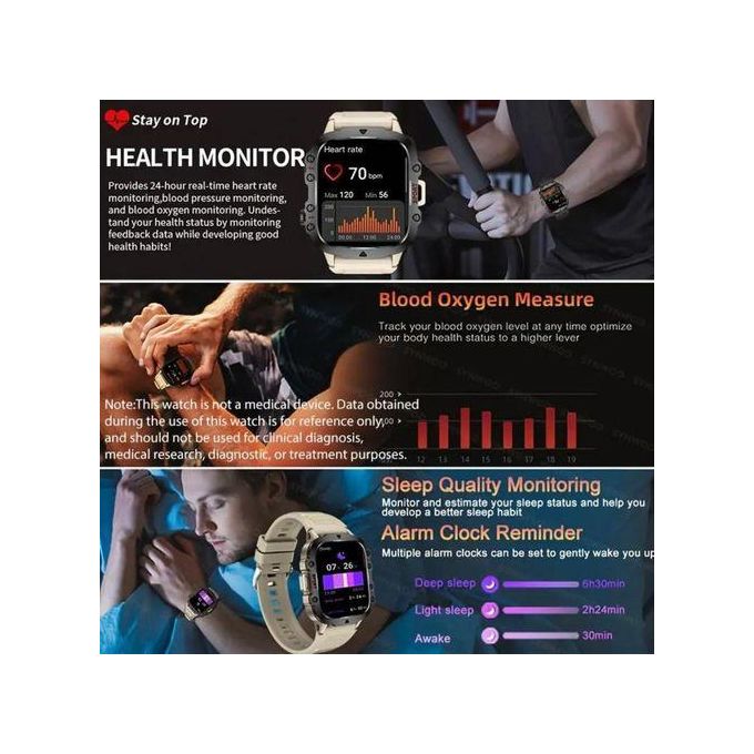 Olykas Men’s Rugged Smart Watch – Waterproof Sports with Wireless Call – Black