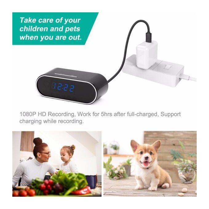 Black WiFi Hidden Camera Digital Clock for Table or Desktop