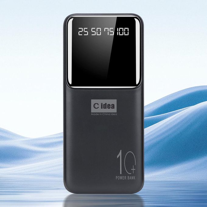 C Idea 10000mAh Black Affordable Power Bank – Features Dual USB Outputs and a Type-C Output – Black