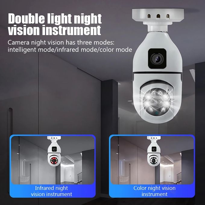 V380 2MP 4K E27 360-Degree WiFi Dual Lens Camera Bulb with Color Night Vision