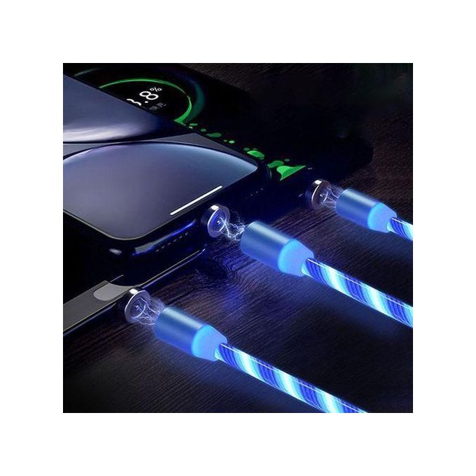 Blue Magnetic 3-in-1 Luminous Type-C Fast Charging Data Cable
