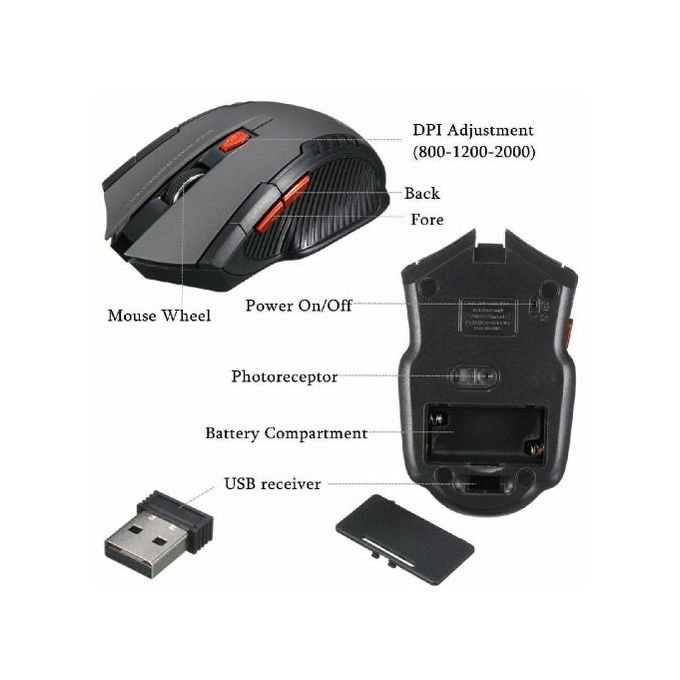 Portable 2.4G Wireless Gaming Mouse – 2400DPI in Silver in kumasi
