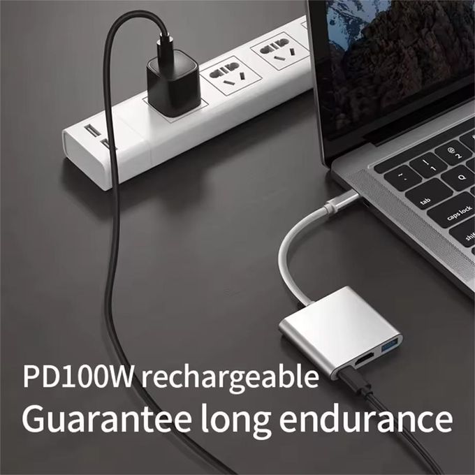 3-in-1 USB-C to HDTV Adapter – HDMI 4K, USB 3.0, USB-C PD in Silver